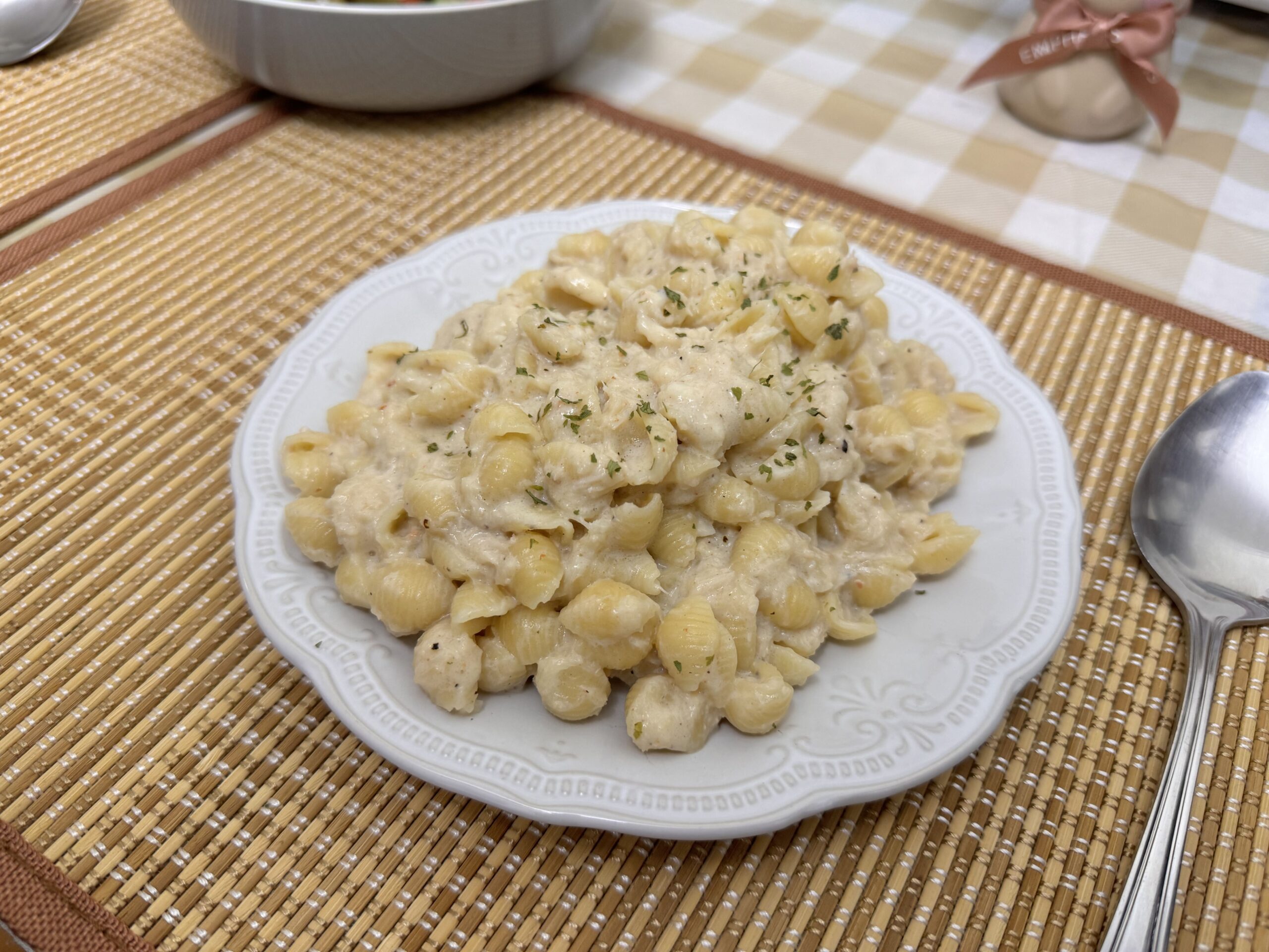 Crab Alfredo Pasta and Greek Salad